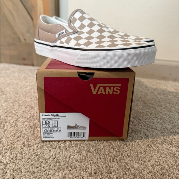 Vans Shoes - Vans Beige and White Checkered Slip-Ons